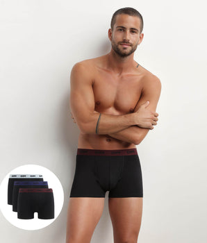 3er-Pack schwarze Baumwoll-Boxershorts mit Jacquardbund in hellblau/ultramarin/bordeaux - Mix & Colors