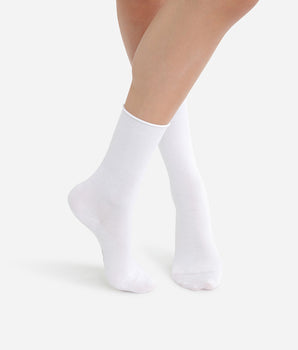 2er-Pack weiße Damensocken aus Modal-Baumwolle mit Rollbündchen - DIM Modal