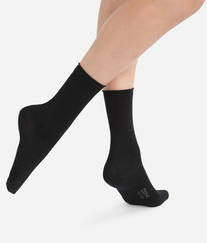 2er-Pack schwarze Damensocken aus Modal-Baumwolle mit Rollbündchen - DIM Modal