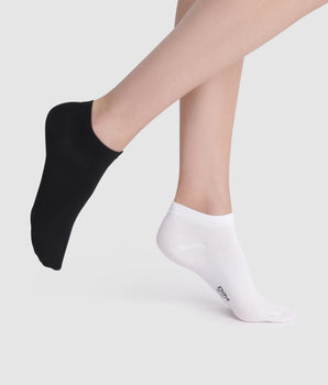 2er-Pack Damen-Sneakersocken aus Baumwolle in Schwarz/Weiß