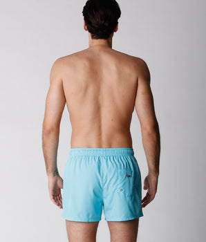 Blaue kurze Herrenbadehose mit Wellen-Aufdruck