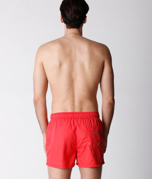 Rote kurze Herrenbadehose mit Surf-Aufdruck