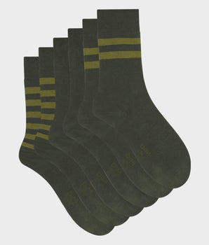 3er-Pack Herrensocken aus Baumwolle olivgrün gestreift - Cotton Style