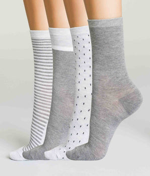 4er-Pack graue Damensocken mit Streifen und Punkten - EcoDIM Style