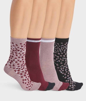 4er-Pack Damensocken altrosa/schwarz mit Tupfen-Muster - EcoDIM Style