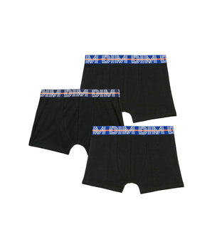 3er-Pack schwarze Jungen-Boxershorts aus Stretch-Baumwolle mit Kontrastbund - EcoDIM