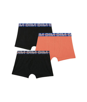 3er-Pack schwarze/orange Jungen-Boxershorts aus Stretch-Baumwolle mit Kontrastbund - EcoDIM