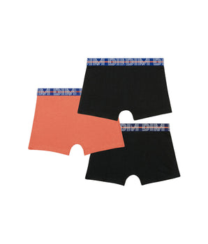 3er-Pack schwarze/orange Jungen-Boxershorts aus Stretch-Baumwolle mit Kontrastbund - EcoDIM