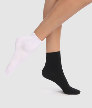 2er-Pack kurze Damensocken aus Modal mit Rollbündchen schwarz/weiß - DIM Modal