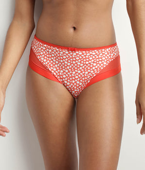 Roter Mikrofaser-Slip mit weißen Blümchen und Tülleinsätzen – Generous