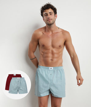 2er-Pack weite Boxershorts aus Bio-Baumwolle weinrot/hellblau - Green by DIM