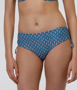 Blaue Bikinihose mit hoher Taille und geometrischem Muster