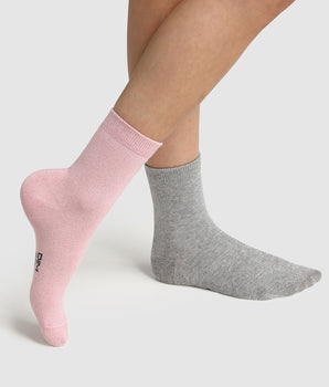 2er-Pack Kindersocken mit Lurex hellgrau/rosa - Cotton Style