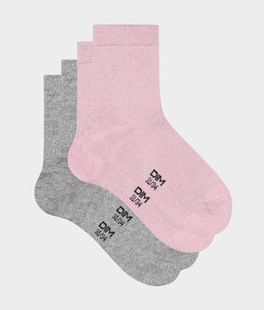 2er-Pack Kindersocken mit Lurex hellgrau/rosa - Cotton Style