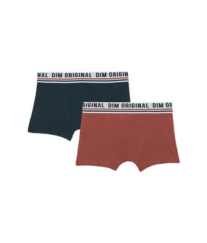 2er-Pack ziegelrote/dunkelblaue Jungen-Boxershorts aus Stretch-Baumwolle  - DIM Originals