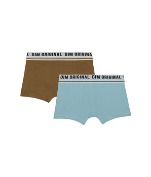 2er-Pack pastellblaue/hellbraune Jungen-Boxershorts aus Stretch-Baumwolle  - DIM Originals