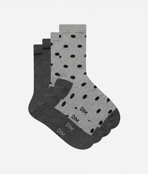 2er-Pack hellgraue/graue Damensocken aus Baumwolle mit XL-Punkten - Cotton Style