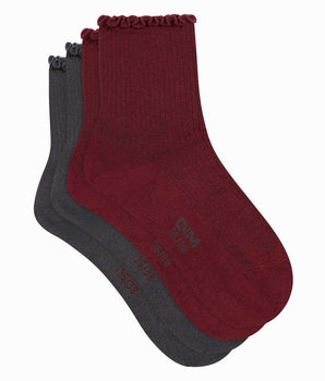 Packung mit 2 Paar Damensocken mit Rüschen Red Dim Modal