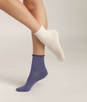 2er-Pack Damen-Socken mit Rüschen aus Modal in Blau und Creme – DIM Modal





