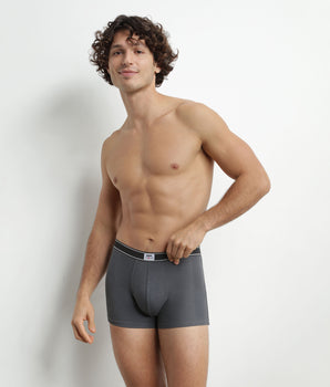 Granitgraue Boxershorts aus gerippter Modal-Baumwolle mit schwarzem Gürtel - DIM Elegant