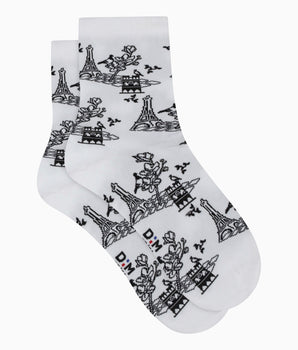 Weiße Damensocken aus Baumwolle mit Paris-Print – Made in France