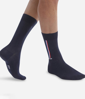 Marineblaue Herrensocken aus Baumwolle mit französischem Flaggenmuster – Made in France