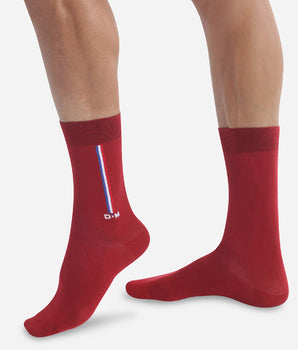 Bordeauxrote Herrensocken aus Baumwolle mit französischem Flaggenmuster – Made in France