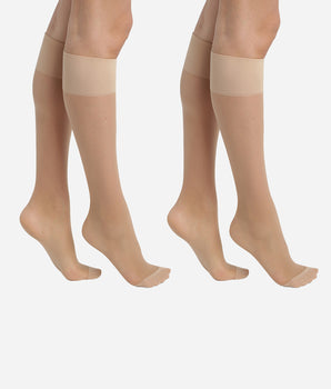 2er-Pack transparente Kniestrümpfe 20D mit Lycra® in Nude - Ultra Resist