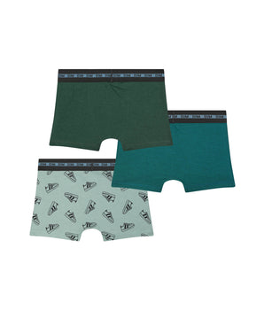 3er-Pack blaue/grüne Jungenboxershorts aus Stretch-Baumwolle mit Sneaker-Motiv - Pockets