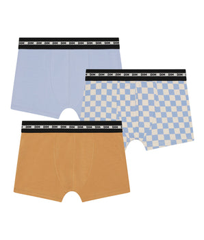 3er-Pack Jungen-Boxershorts mit Schachbrettmuster in Lila und Blau aus Stretch-Baumwolle - DIM Fashion