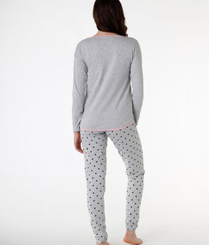 Langes Pyjama-Set grau mit rosanem "Love"-Print