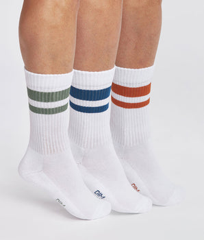 3er-Pack Herrensocken aus Baumwolle weiß/gestreift - EcoDIM Sport