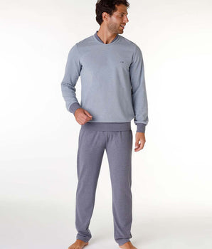 Langes Pyjama-Set blau/grau