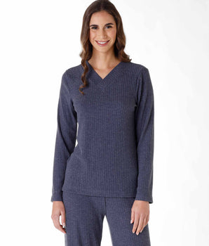 Langes Loungewear-Set blau gerippt