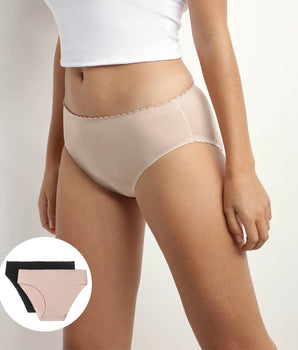 2er-Pack Slips aus Stretch-Baumwolle schwarz/nude - Body Touch Easy