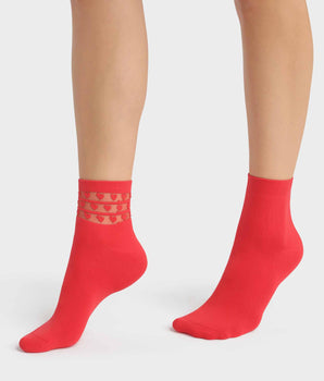 2er-Pack rote Damensocken aus Mikrofaser mit Herzchen - DIM Skin