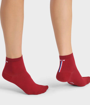 Rote Damensocken aus Baumwolle mit französischem Flaggenmuster – Made in France