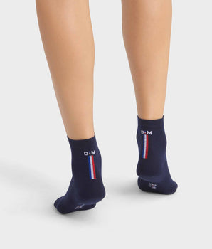 Marineblaue Damensocken aus Baumwolle mit französischem Flaggenmuster – Made in France