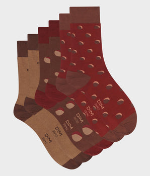 3er-Pack Herrensocken aus Baumwolle rot/braun mit XL-Punkten - Cotton Style