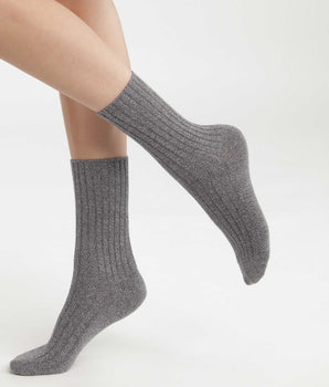 Einfarbige Damensocken aus Rippstrick in Heather Grey Dim Bamboo