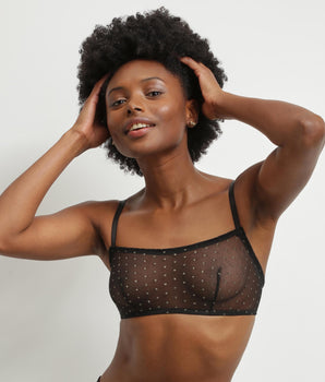 Damen-Bralette aus transparentem Tüll in Schwarz und gepunktetem Lurex Dim Shiny Mesh