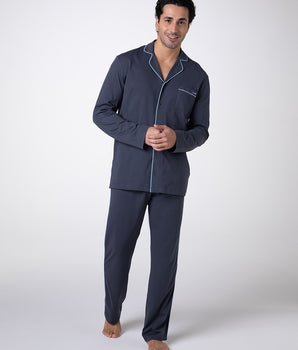 Unisex Langarm-Pyjama aus Schiefer-Baumwolljersey