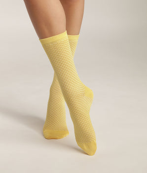 Zitronenfarbene Damensocken aus Viskose mit Waffeloptik - Dim Style