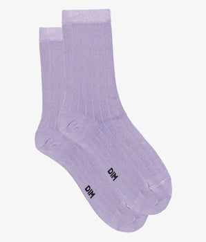 Lila flache Damensocken aus satinierter, gerippter Baumwolle - Dim Mode





