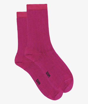 Fuchsia flache Damensocken aus satinierter, gerippter Baumwolle - Dim Mode





