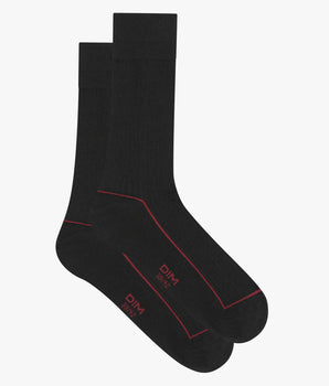 Schwarze Herrensocken aus gerippter Baumwolle mit buntem Rand - Dim Mode