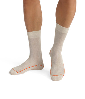 Beige Herrensocken aus gerippter Baumwolle mit farbigem Rand - Dim Mode





