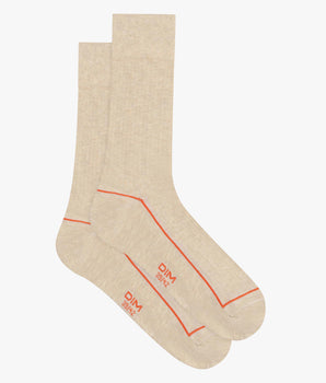 Beige Herrensocken aus gerippter Baumwolle mit farbigem Rand - Dim Mode





