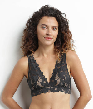 Granitgrauer  Bralette mit großen Blütenspitzen – Dim Lacy