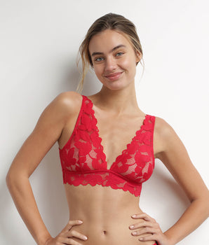 Roter  Bralette mit auffälligen Blütenspitzen – Dim Lacy